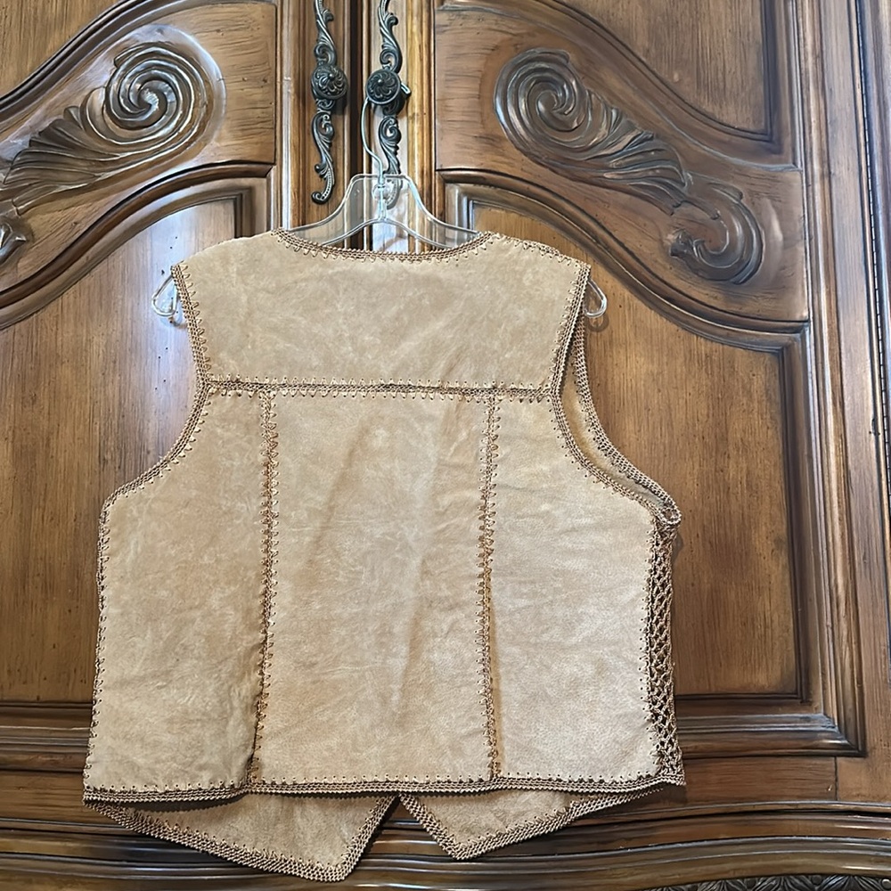 Vintage Leather Crochet Patchwork Unique Find Tan… - image 7